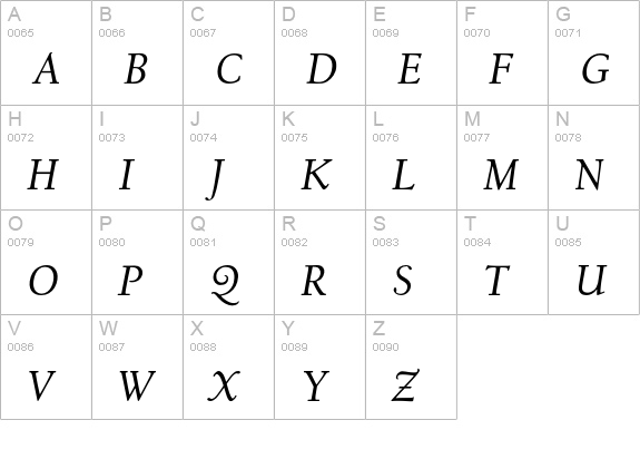 CalifornianText-Italic uppercase A-Z preview