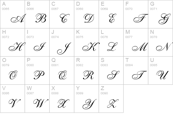 Caligraf W uppercase A-Z preview