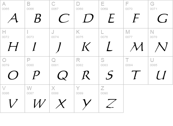 Calli 109 Italic uppercase A-Z preview