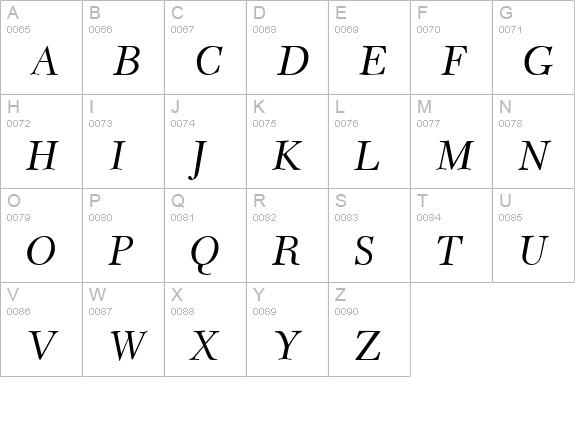 Camelia Italic uppercase A-Z preview