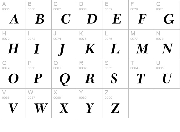CameliaBoldItalic uppercase A-Z preview