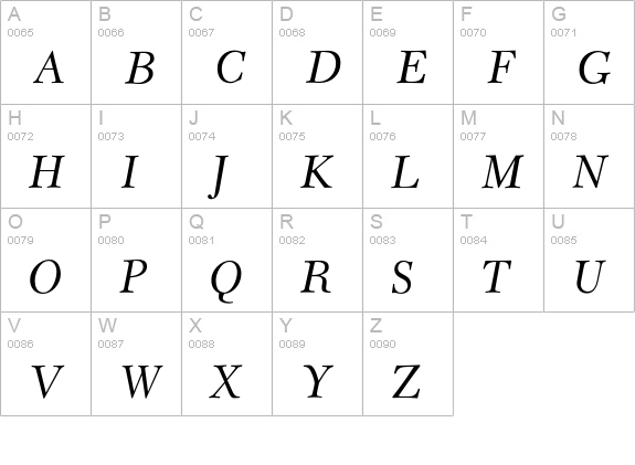 CameliaItalic uppercase A-Z preview