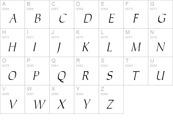 Carla Thin Italic uppercase A-Z preview