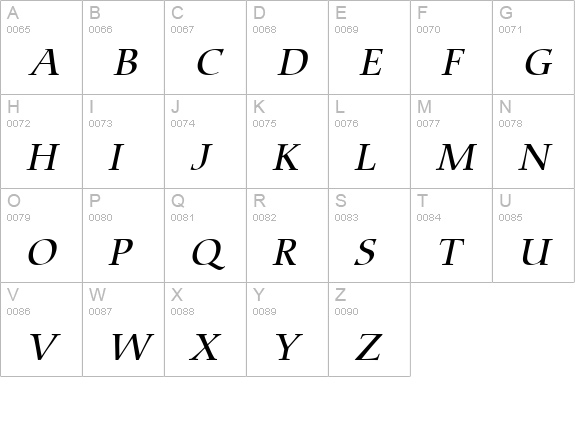 Carmine Italic uppercase A-Z preview