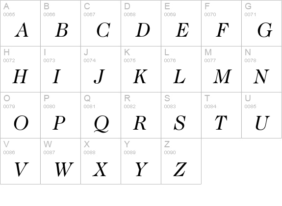 Caslon 224* Book Italic uppercase A-Z preview