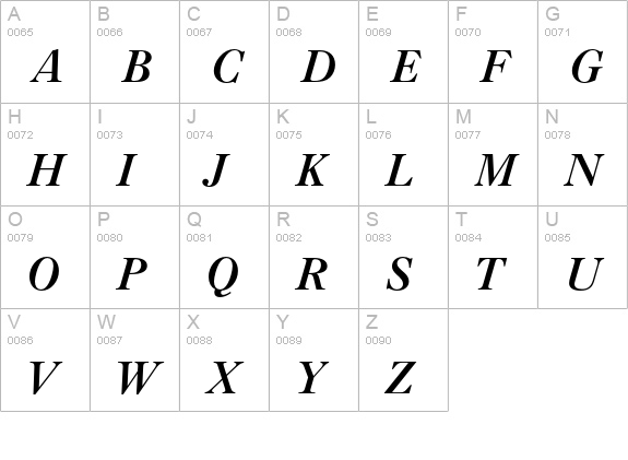 Caslon Bold Italic uppercase A-Z preview