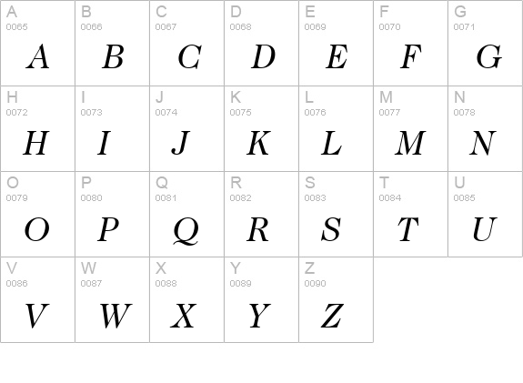 Caslon-BookItalic uppercase A-Z preview
