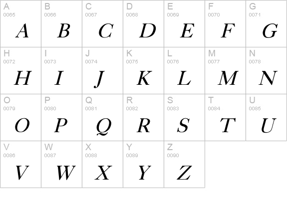 Caslon Italic uppercase A-Z preview