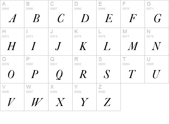 Caslon Italic Plain uppercase A-Z preview