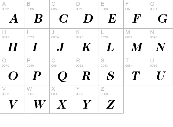 Caslon335-BoldItalic uppercase A-Z preview