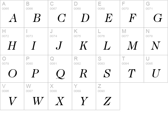 Caslon335-RegularItalic uppercase A-Z preview