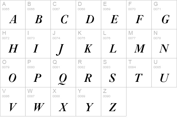 CaslonBoldL-Italic uppercase A-Z preview