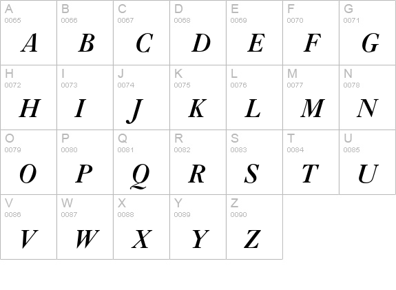 CaslonBoldZL-Italic uppercase A-Z preview