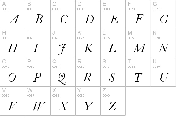 CaslonHW-Italic uppercase A-Z preview