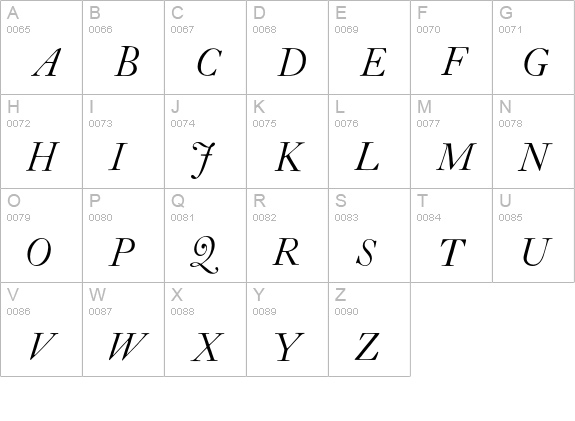 CaslonZH-Italic uppercase A-Z preview