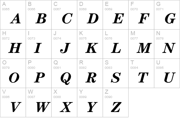 CenturyBoldItalic uppercase A-Z preview