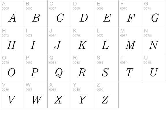 CenturyEF-LightItalic uppercase A-Z preview