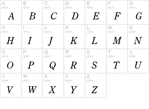 CenturyOldStyleEF-RegIta uppercase A-Z preview