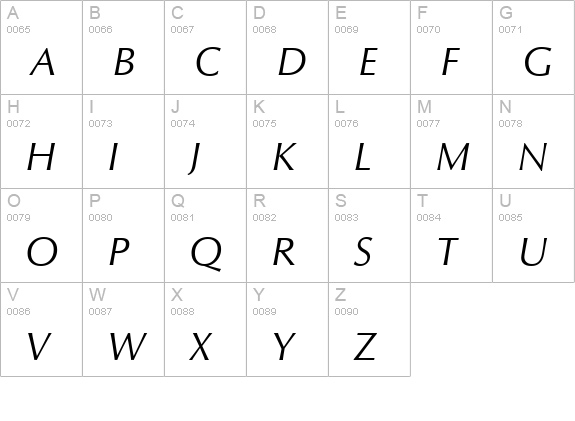 CG Omega Italic uppercase A-Z preview