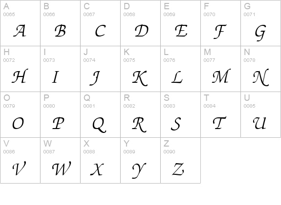 Chancery Script Light SSi Light Italic uppercase A-Z preview