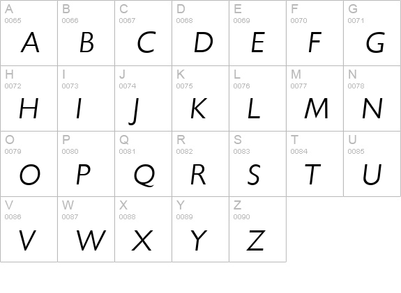 ChantillySerial-Light-Italic uppercase A-Z preview