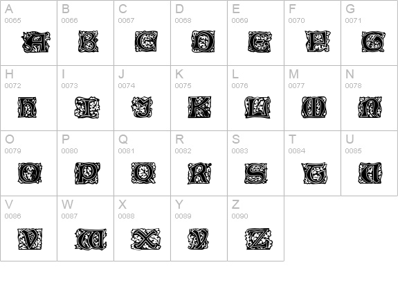 ChaucerianInitials uppercase A-Z preview