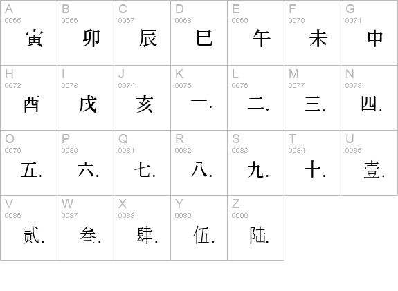 Chinese Generic1 uppercase A-Z preview