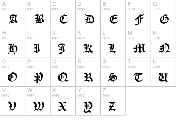 Chinese Gothic uppercase A-Z preview