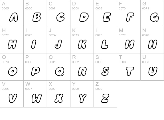 ChubbyOutline Bold Italic uppercase A-Z preview