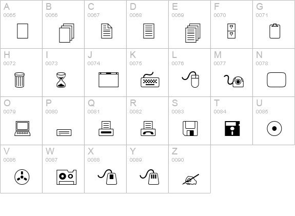 Cindy Icons uppercase A-Z preview