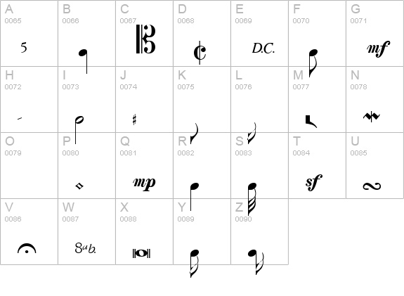 Clef Notes uppercase A-Z preview
