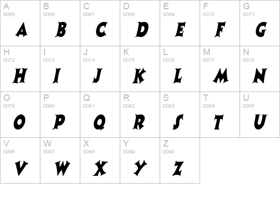 CoasterNarrow Italic uppercase A-Z preview
