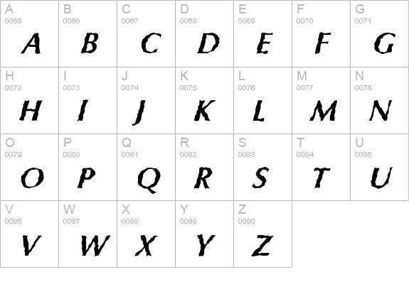 ColumbiaRandom-BoldItalic uppercase A-Z preview