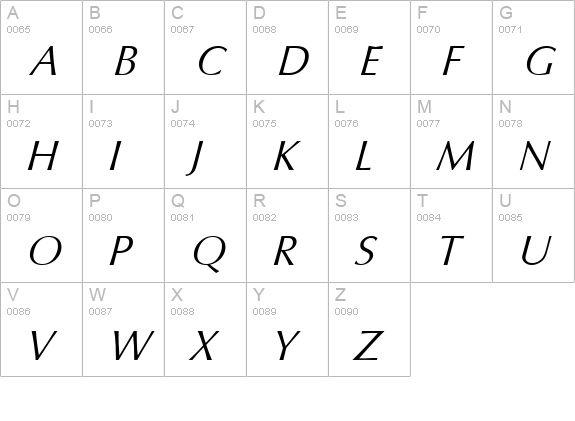 ColumbiaSerial-Light-Italic uppercase A-Z preview