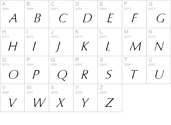 ColumbiaSerial-Xlight-Italic uppercase A-Z preview