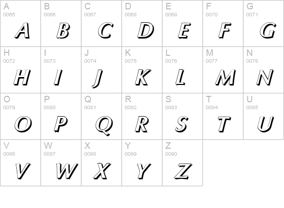 ColumbiaShadow-BoldItalic uppercase A-Z preview