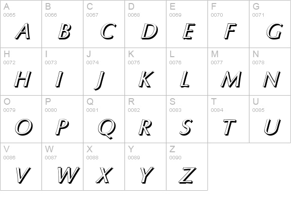 ColumbiaShadow-Italic uppercase A-Z preview