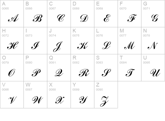 Commercial Script uppercase A-Z preview