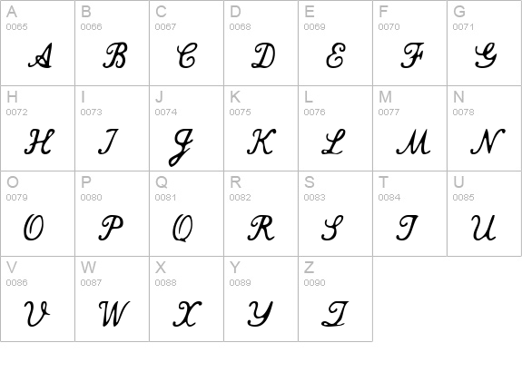Commercial Script Normal uppercase A-Z preview