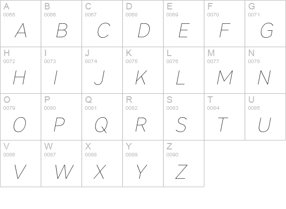 Core Sans A 15 Thin Italic uppercase A-Z preview