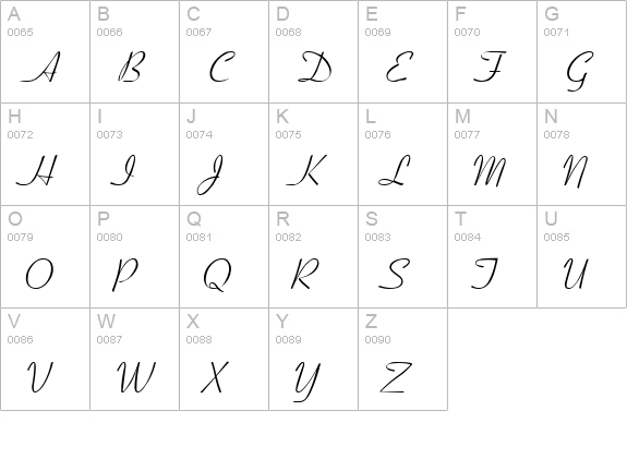 Cornet Script uppercase A-Z preview