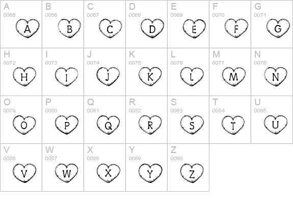 Country Hearts uppercase A-Z preview