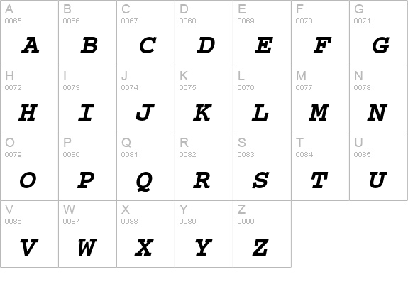 Courier Bold Oblique uppercase A-Z preview