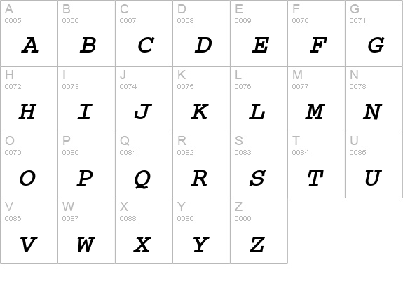 Courier BOLDITALIC uppercase A-Z preview