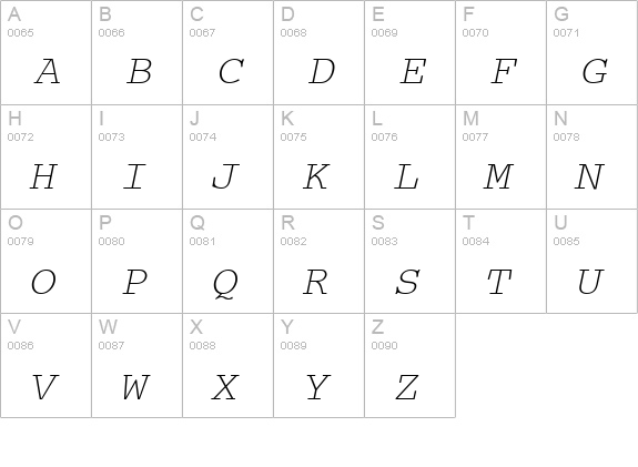 Courier ITALIC uppercase A-Z preview