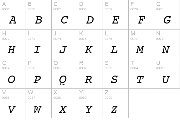 Courier Italic SWA uppercase A-Z preview