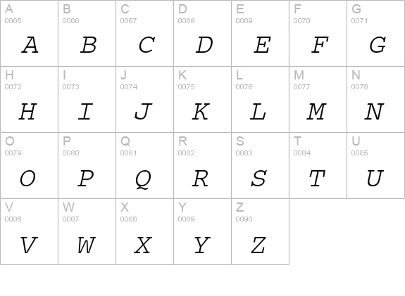 Courier Oblique uppercase A-Z preview