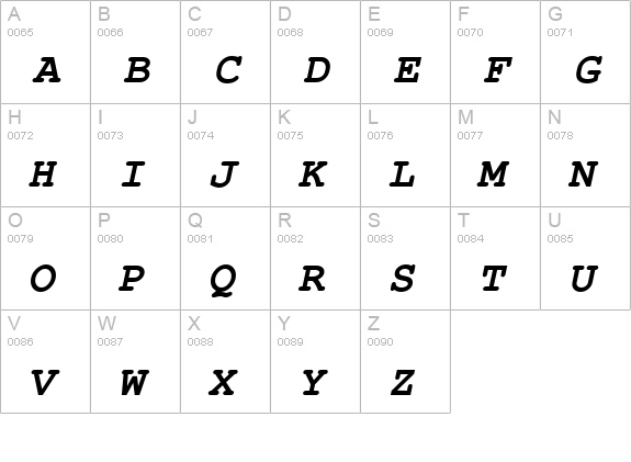 Courier-PS-BoldItalic uppercase A-Z preview