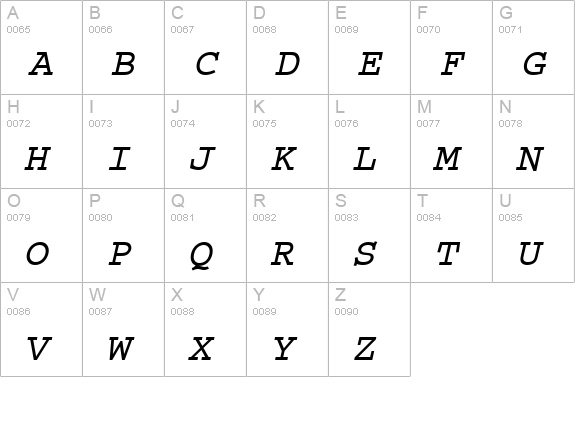 CourierMCY Bold Oblique uppercase A-Z preview
