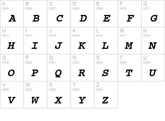 CourierPS Bold Oblique uppercase A-Z preview